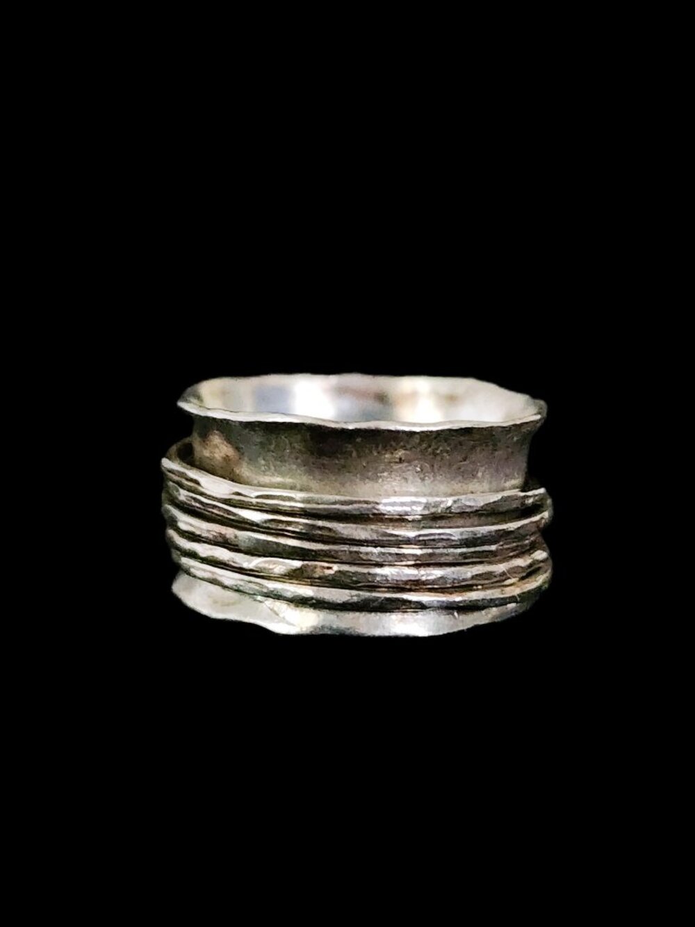 Vintage Or Paz Sterling Silver Hammered Multi Band Spinner Ring Israel 925 Sz 7